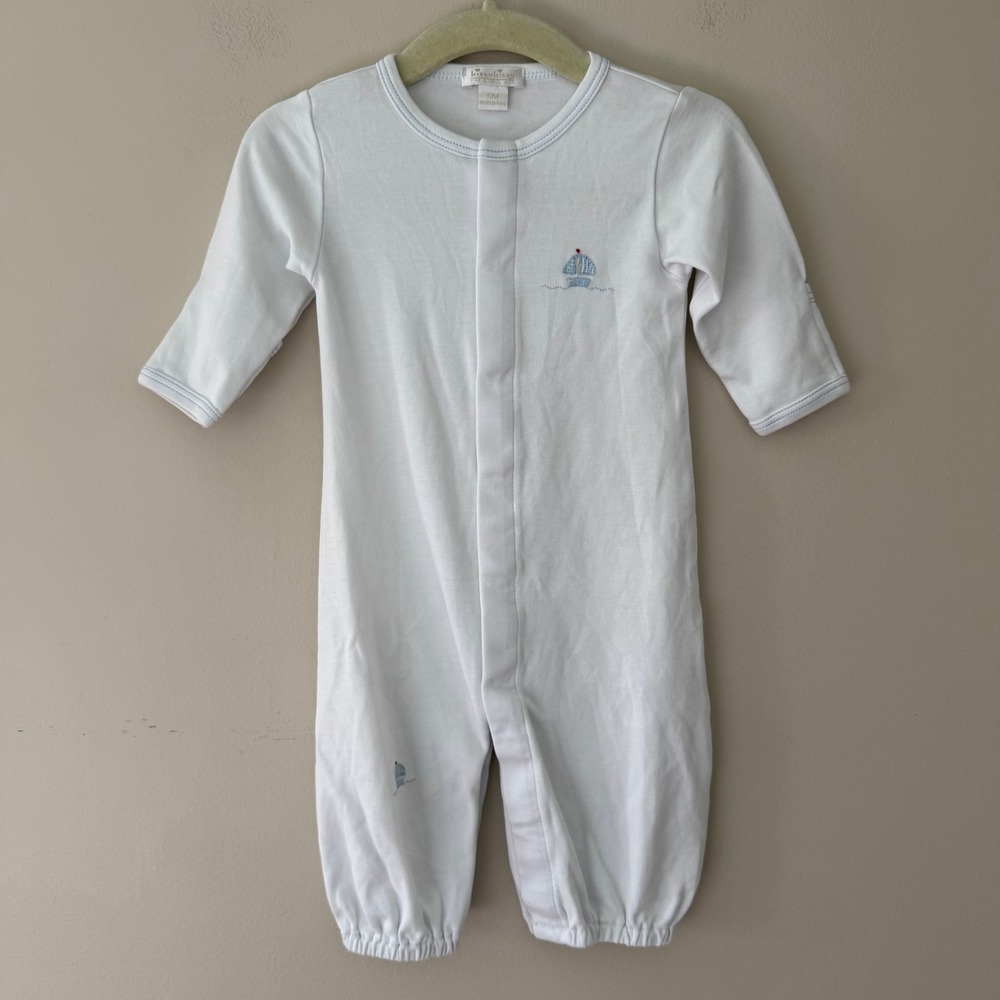 Kissy Kissy Premier White Blue Sailboat Pima Cotton Converter Gown Romper SM